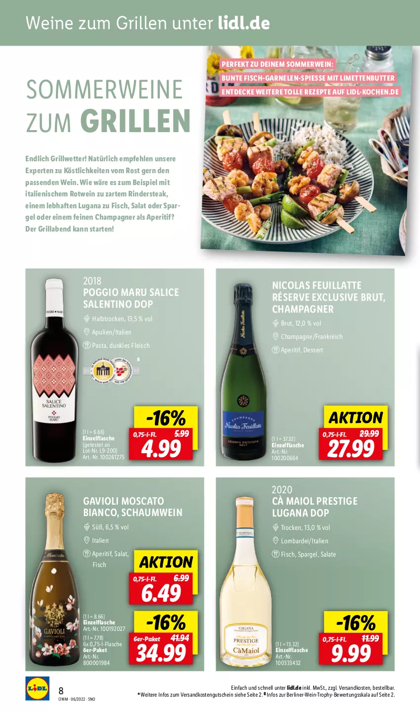 Aktueller Prospekt Lidl - Beste Weine für jeden Anlass - von 01.06 bis 30.06.2022 - strona 8 - produkty: aperitif, berliner, brut, butter, champagne, champagner, cola, decke, dessert, eis, fisch, flasche, fleisch, garnelen, grill, gutschein, latte, limette, limetten, Mett, metten, ndk, pasta, rezept, rezepte, rind, rinder, Rindersteak, rotwein, rwe, salat, salate, spargel, steak, Ti, wein, weine