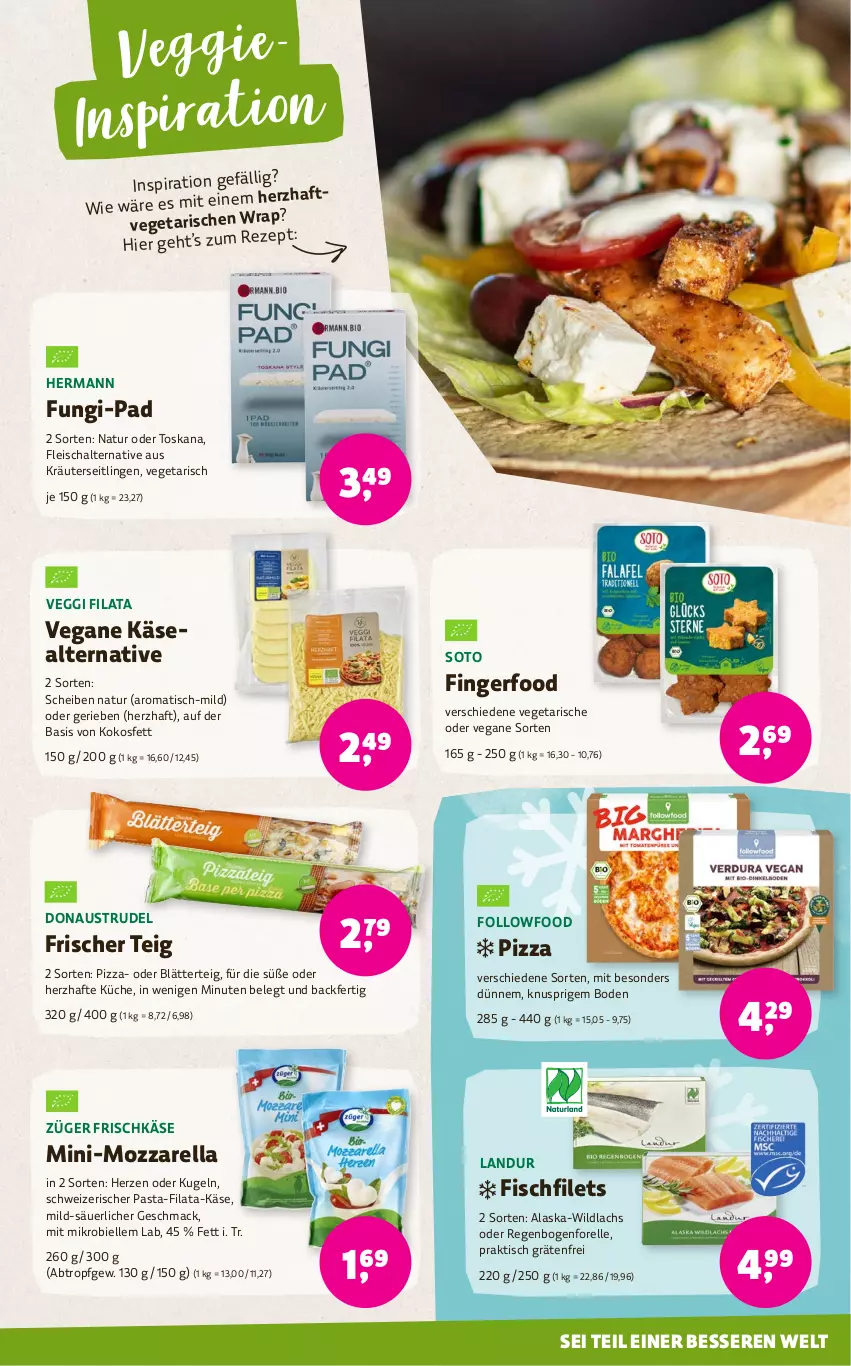 Aktueller Prospekt Denns Biomarkt - von 31.01 bis 13.02.2024 - strona 5 - produkty: aust, blätterteig, eis, elle, filet, filets, fisch, fleisch, Fleischalternative, forelle, frischkäse, Käse, kokos, Kokosfett, kräuter, Kräuterseitlinge, küche, Kugel, lachs, mac, mozzarella, natur, pasta, pizza, rel, Schal, Strudel, Ti, tisch, Vegeta, veggie, Wild, wildlachs