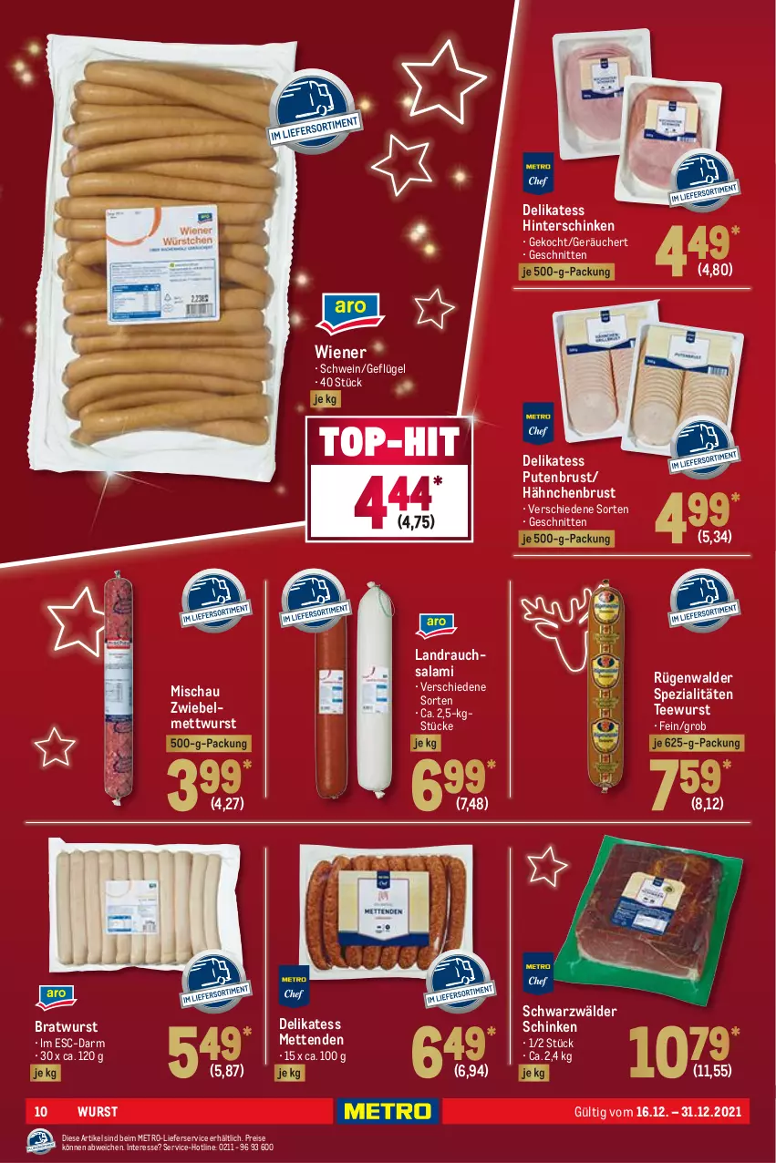 Aktueller Prospekt Metro - GastroJournal - von 16.12 bis 31.12.2021 - strona 10 - produkty: bratwurst, eis, Geflügel, hähnchenbrust, hinterschinken, lieferservice, Metro, Mett, metten, Mettenden, mettwurst, pute, putenbrust, Rauch, reis, rügenwalder, salami, schinken, schnitten, schwarzwälder schinken, schwein, Spezi, tee, teewurst, Ti, wein, wiener, wurst, zwiebel, zwiebelmettwurst