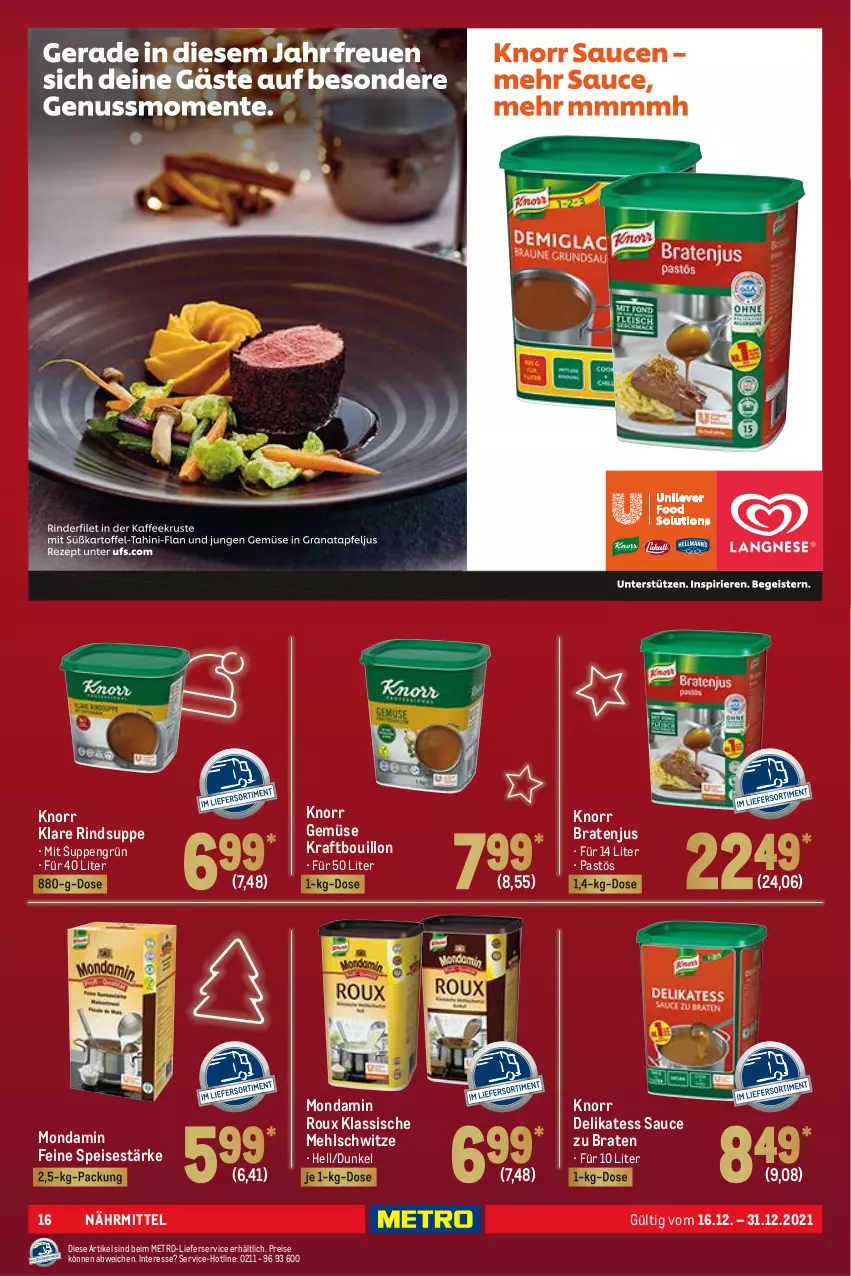 Aktueller Prospekt Metro - GastroJournal - von 16.12 bis 31.12.2021 - strona 16 - produkty: braten, delikatess sauce, eis, knorr, kraft, lieferservice, mehl, Metro, mondamin, reis, rind, sauce, suppe, suppen, Ti