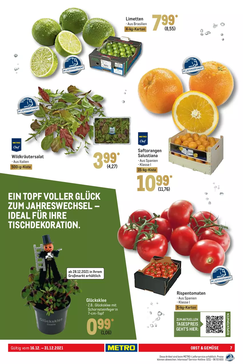 Aktueller Prospekt Metro - GastroJournal - von 16.12 bis 31.12.2021 - strona 7 - produkty: dekoration, eis, elle, glücksklee, kräuter, lieferservice, limette, limetten, Lusti, Metro, Mett, metten, obst, orange, orangen, reis, rispentomaten, saft, Saftorangen, salat, Salus, Schornsteinfeger, Ti, tisch, tomate, tomaten, topf, Wild