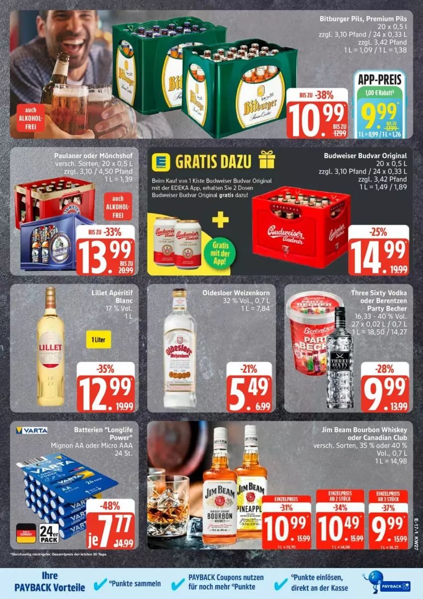 Aktueller Prospekt Edeka - Prospekte - von 29.06 bis 04.07.2026 - strona 18 - produkty: budweiser, coupon, coupons, deka, eis, gin, payback, tee, Ti, varta