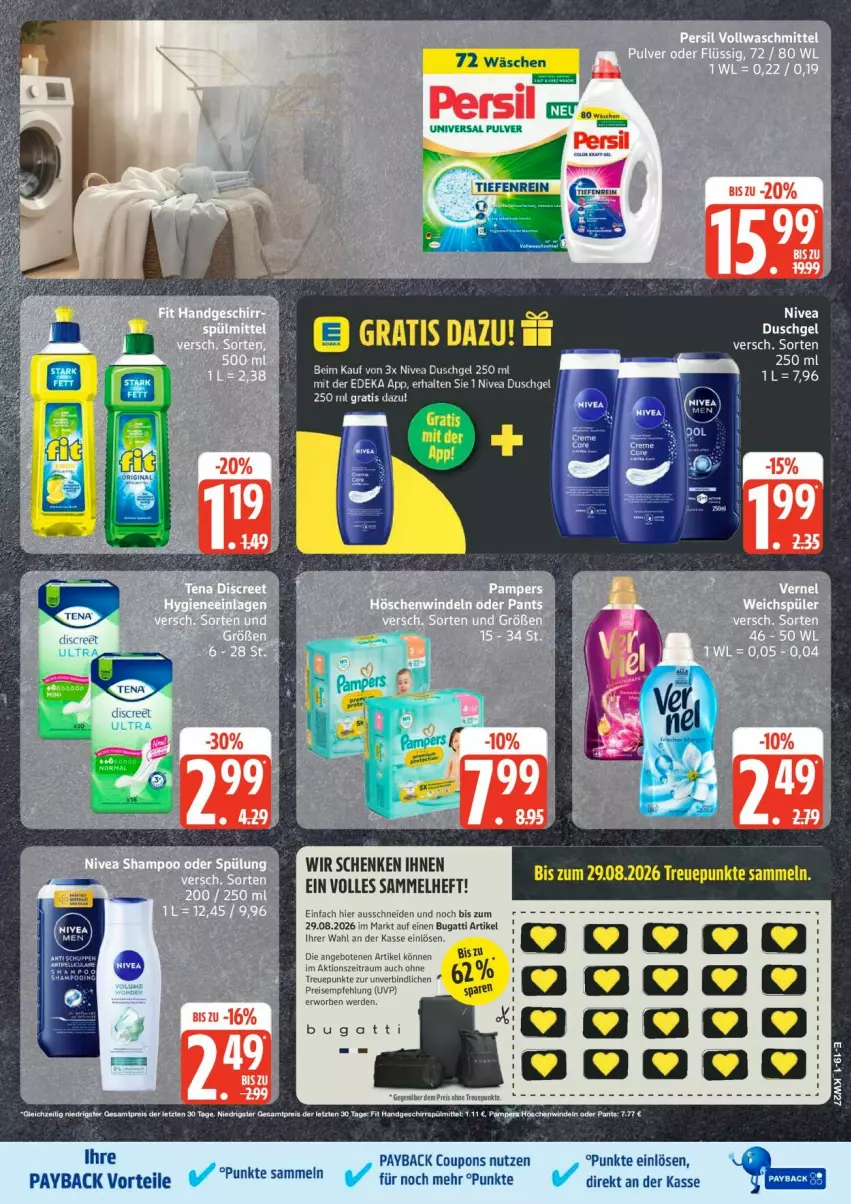 Aktueller Prospekt Edeka - Prospekte - von 29.06 bis 04.07.2026 - strona 24 - produkty: angebot, angebote, bugatti, coupon, coupons, deka, Discreet, duschgel, eis, erde, geschirr, geschirrspülmittel, nivea, Pants, payback, reis, spülmittel, Ti, windeln, windeln oder pants, ZTE