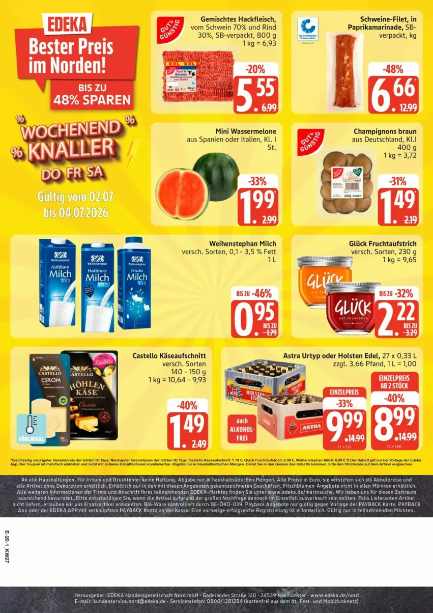 Aktueller Prospekt Edeka - Prospekte - von 29.06 bis 04.07.2026 - strona 26 - produkty: alle artikel ohne dekoration, angebot, angebote, Astra, aufschnitt, aufstrich, bio, braun, deka, dekoration, eis, filet, fleisch, frucht, fruchtaufstrich, hackfleisch, holsten, Käse, marinade, melone, milch, paprika, reis, rind, schwein, schweine, schweine-filet, Ti, trolli, urtyp, wasser, wassermelone, weihenstephan, wein, weine, ZTE