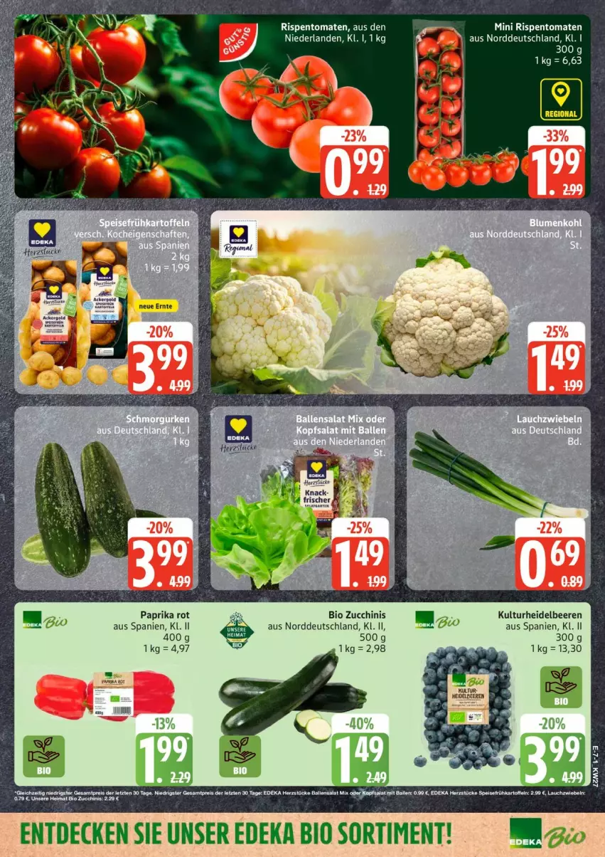 Aktueller Prospekt Edeka - Prospekte - von 29.06 bis 04.07.2026 - strona 8 - produkty: ball, beere, beeren, bio, decke, deka, edeka bio, eis, heidelbeere, heidelbeeren, kopfsalat, Lauchzwiebel, lauchzwiebeln, paprika, paprika rot, reis, rispentomaten, salat, tee, Ti, tomate, tomaten, ZTE, zucchini, zwiebel, zwiebeln