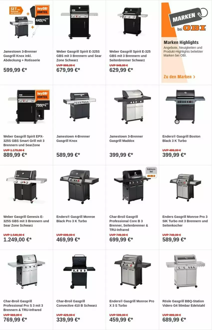 Aktueller Prospekt Obi - Prospekte - von 29.08 bis 06.09.2023 - strona 11 - produkty: angebot, angebote, char-broil, edelstahl, enders, gasgrill, grill, Kocher, lack, rösle, Ti, weber, Yo