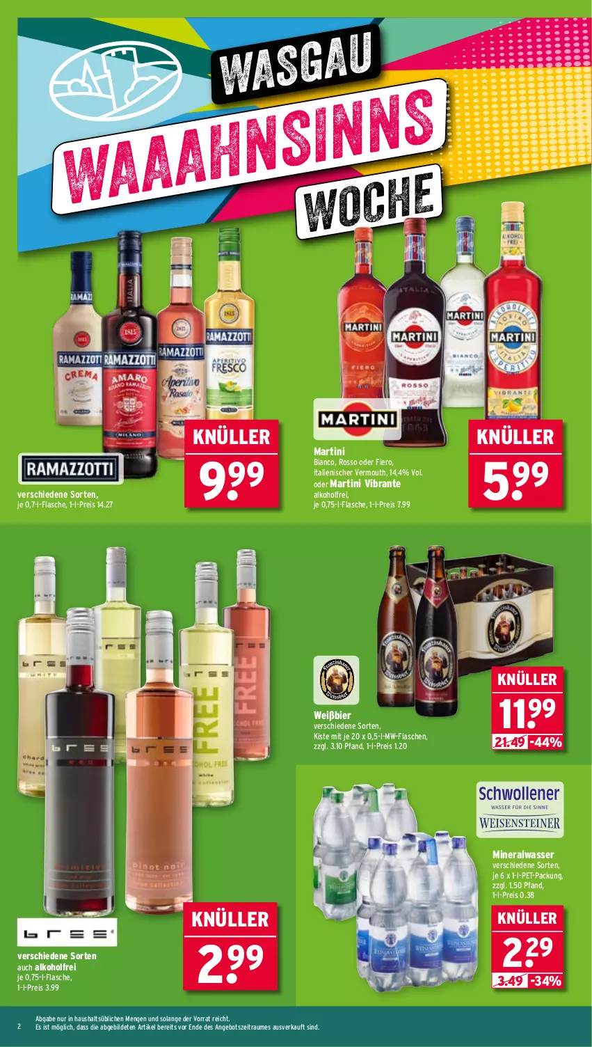 Aktueller Prospekt Wasgau - von 04.08 bis 09.08.2025 - strona 2 - produkty: alkohol, Alwa, angebot, bier, eis, flasche, martini, mineralwasser, mw-flasche, reis, Ti, Vermouth, wasser