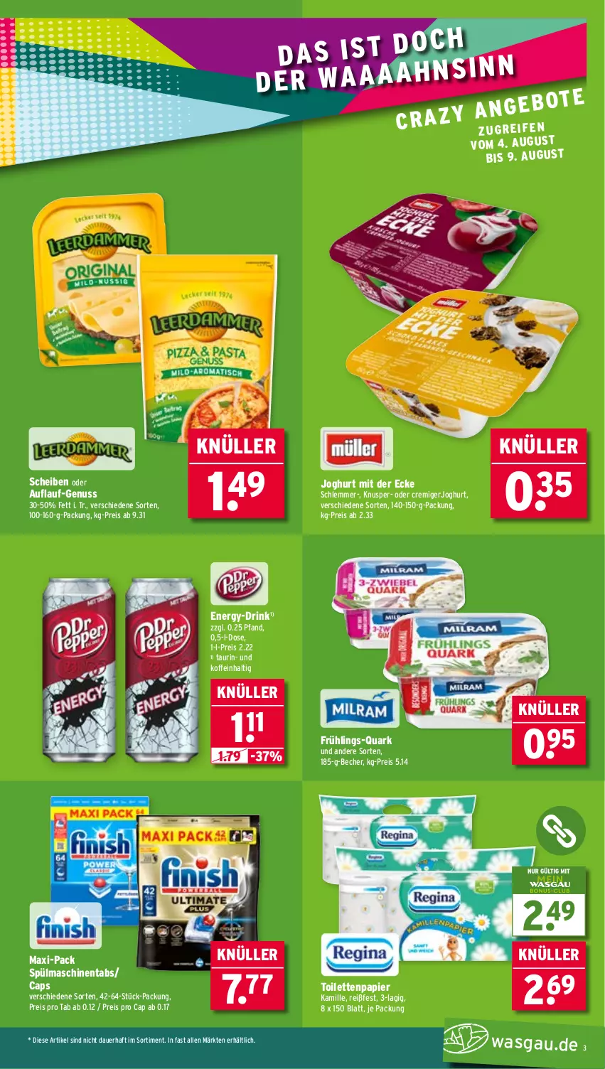 Aktueller Prospekt Wasgau - von 04.08 bis 09.08.2025 - strona 3 - produkty: auer, Becher, Cap, drink, eis, joghur, joghurt, joghurt mit der ecke, Kamill, kamille, nuss, papier, quark, reis, spülmaschinen, spülmaschinentabs, Ti, toilettenpapier