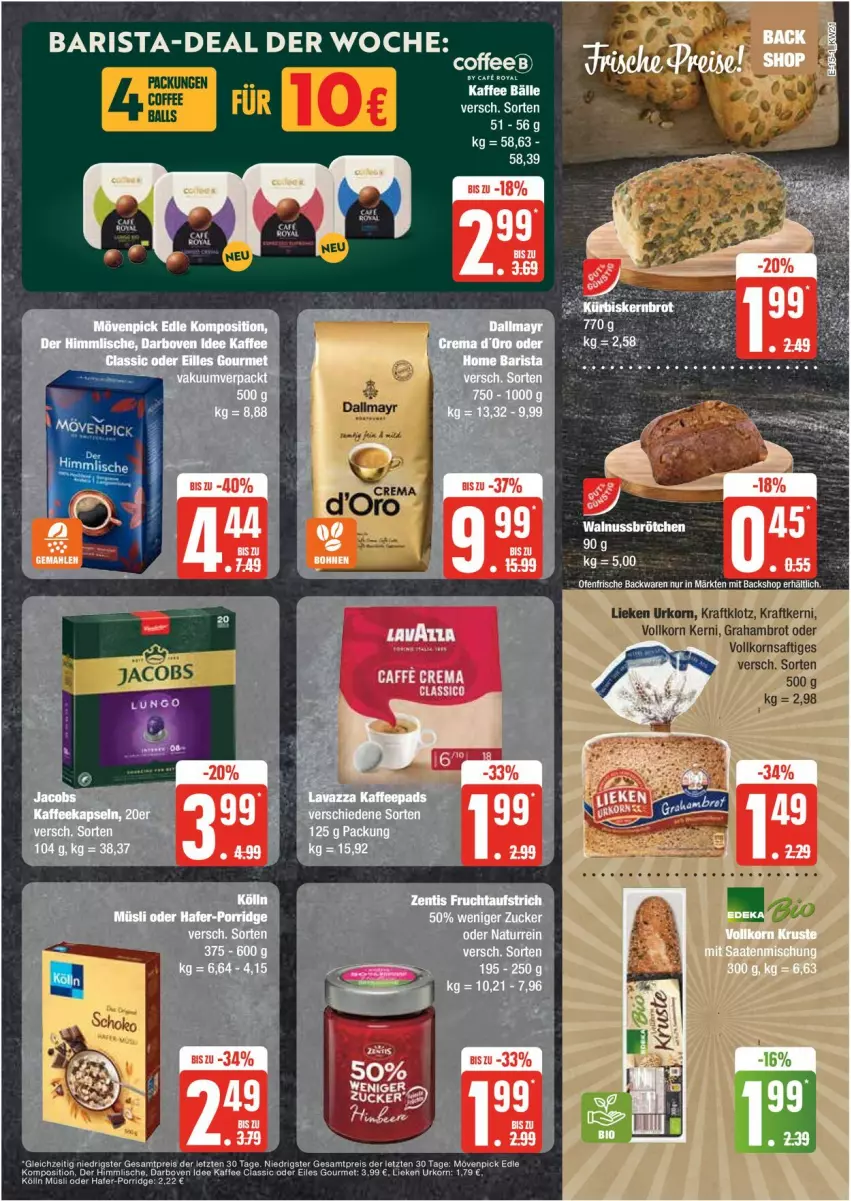 Aktueller Prospekt Edeka - Prospekte - von 20.05 bis 25.05.2024 - strona 15 - produkty: brot, dallmayr, hafer, kölln, korn, kraft, lieken, müsli, porridge, saft, Ti, urkorn