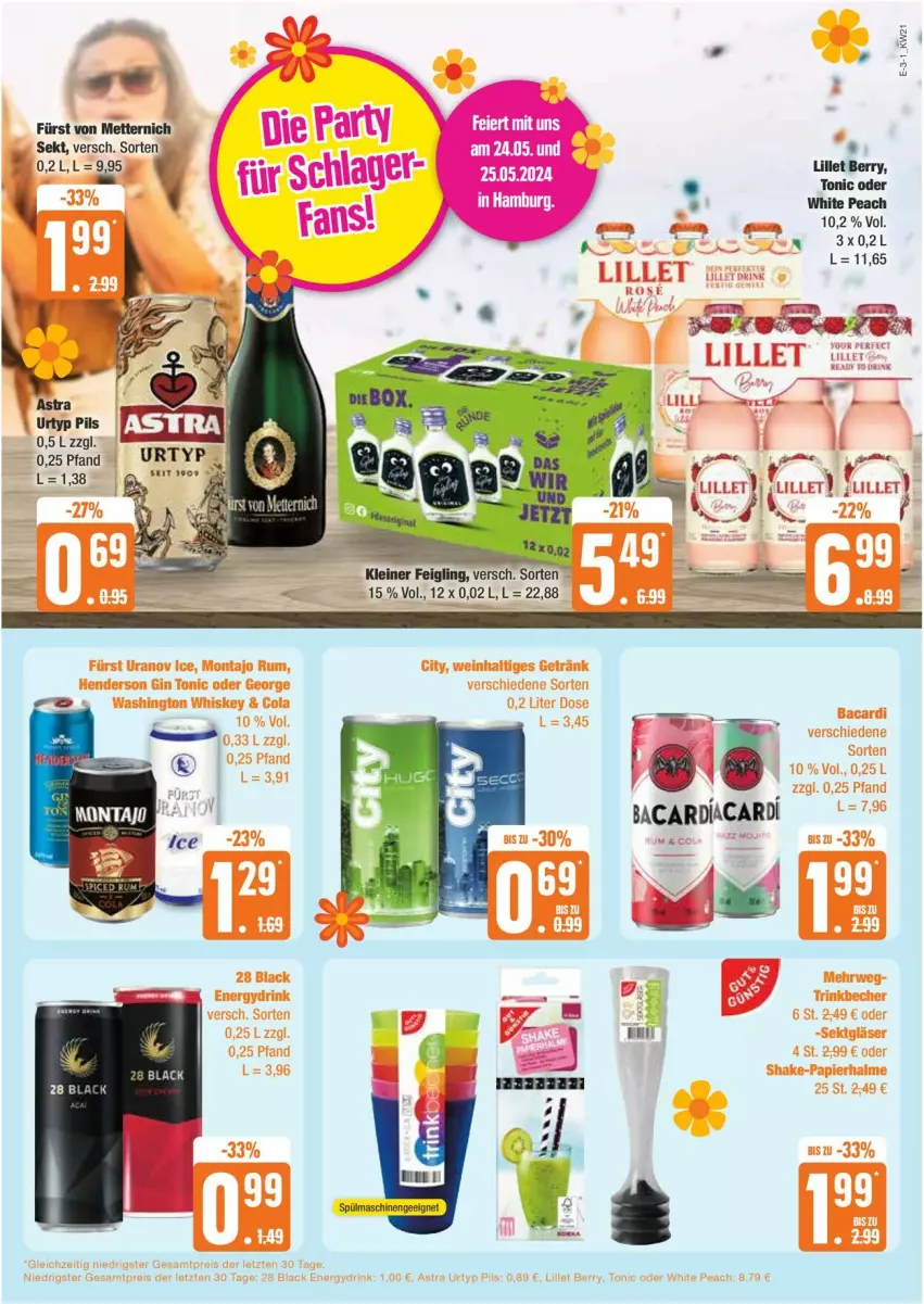 Aktueller Prospekt Edeka - Prospekte - von 20.05 bis 25.05.2024 - strona 3 - produkty: Astra, fürst von metternich, kleiner feigling, leine, lillet, Mett, metternich, pils, sekt, spülmaschinen, tonic, urtyp