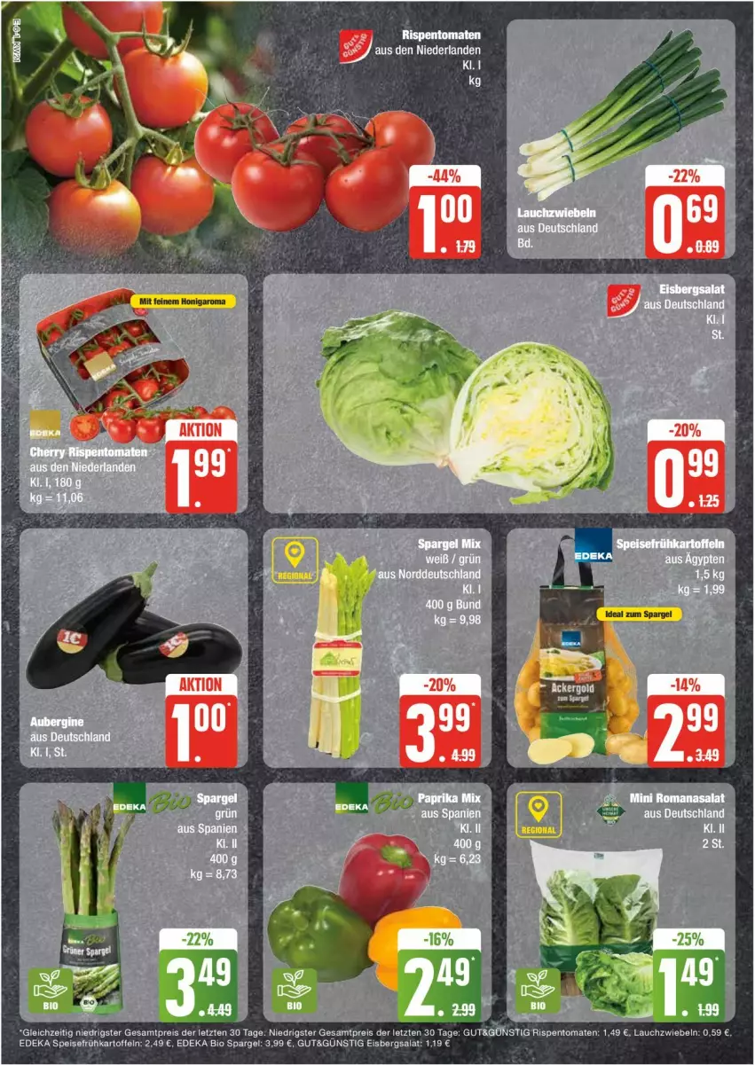 Aktueller Prospekt Edeka - Prospekte - von 20.05 bis 25.05.2024 - strona 6 - produkty: bio, deka, edeka bio, eis, eisbergsalat, Frühkartoffeln, kartoffel, kartoffeln, Lauchzwiebel, lauchzwiebeln, reis, rispentomaten, salat, spargel, speisefrühkartoffeln, Ti, tomate, tomaten, ZTE, zwiebel, zwiebeln