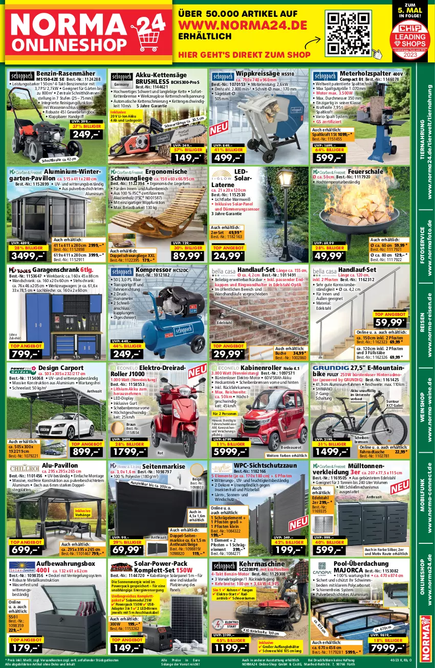 Aktueller Prospekt Norma - Norma - von 22.09 bis 08.10.2023 - strona 1 - produkty: adapter, akku, angebot, arla, aufbewahrungsbox, auto, Bad, Bank, Bau, Behälter, Birnen, Bona, braun, Brei, buch, bürste, bürsten, Carport, decke, Deckel, Dreirad, edelstahl, eis, Elektro, elle, ente, Fahrrad, Fahrradtasche, feuerschale, gabel, Garten, grundig, Holz, Holzspalter, kamera, Kette, kleid, Kleidung, kompressor, kraft, ladegerät, laterne, latte, leds, LG, Liege, messer, Mountainbike, ndk, pavillon, pool, rasen, rasenmäher, Reinigung, reis, reiss, Ria, riegel, ring, Roller, rwe, säge, Schal, Schale, Schrank, Seitenmarkise, sekt, shimano, Sport, Tasche, Ti, tiernahrung, tisch, usb, Wandschrank, wasser, wein, weine, weinshop, werkzeug, Windschutz