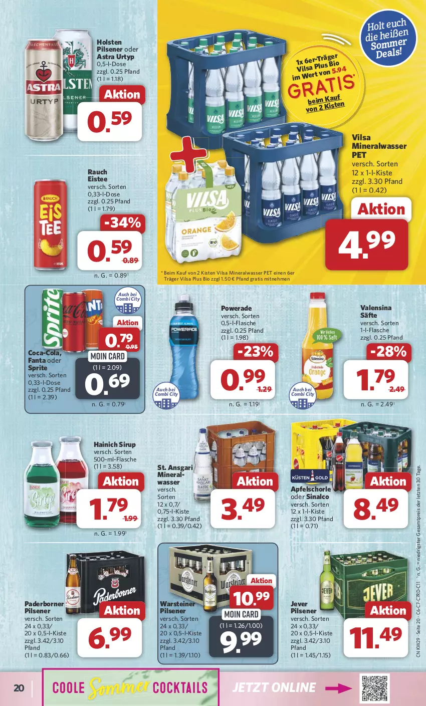 Aktueller Prospekt Combi - Prospekte - von 15.07 bis 20.07.2024 - strona 21 - produkty: Alwa, apfel, Apfelschorle, Astra, bio, coca-cola, cocktail, cocktails, cola, eis, eistee, fanta, fanta oder, fanta oder sprite, flasche, holsten, holsten pilsener, jever, jever pilsener, mineralwasser, oder sprite, pils, pilsener, Rauch, reis, säfte, schorle, sinalco, sirup, sprite, steiner, tee, Ti, urtyp, valensina, vilsa, warsteiner, wasser, ZTE