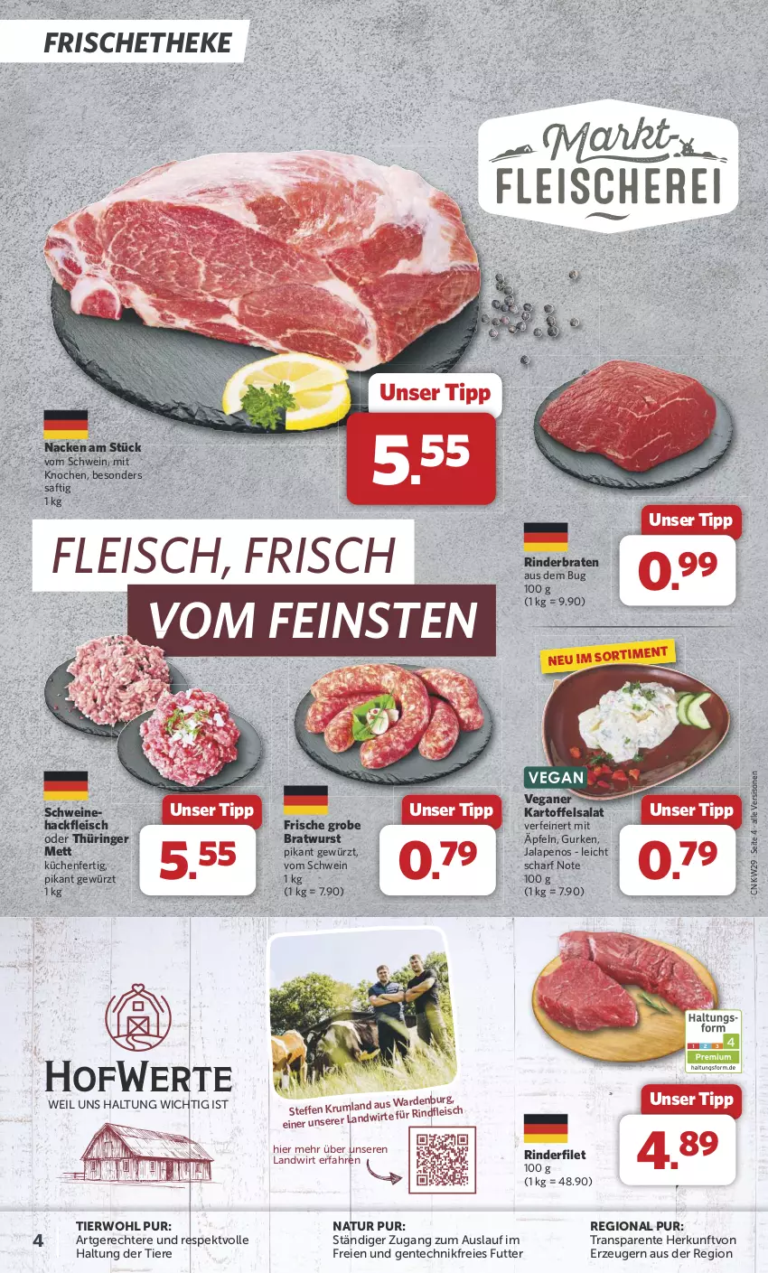 Aktueller Prospekt Combi - Prospekte - von 15.07 bis 20.07.2024 - strona 4 - produkty: braten, bratwurst, eis, ente, filet, fleisch, gewürz, grobe bratwurst, gurke, gurken, hackfleisch, kartoffel, kartoffelsalat, küche, Küchen, Mett, natur, rind, rinder, rinderbraten, rinderfilet, rindfleisch, ring, rum, saft, salat, schwein, schweine, Ti, Tiere, wein, weine, wurst