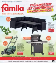 Gazetka promocyjna Famila - Prospekte - Gazetka - ważna od 23.03 do 23.03.2024 - strona 1 - produkty: akku, decke, Deckel, edelstahl, eis, elle, gasgrill, grill, grillrost, jever, kissen, ladegerät, leine, LG, rasen, rasenmäher, reis, rel, Ria, Schal, Schale, Sitzhöhe, Sofa, teller, Ti, tisch, Weste, Wild, ZTE