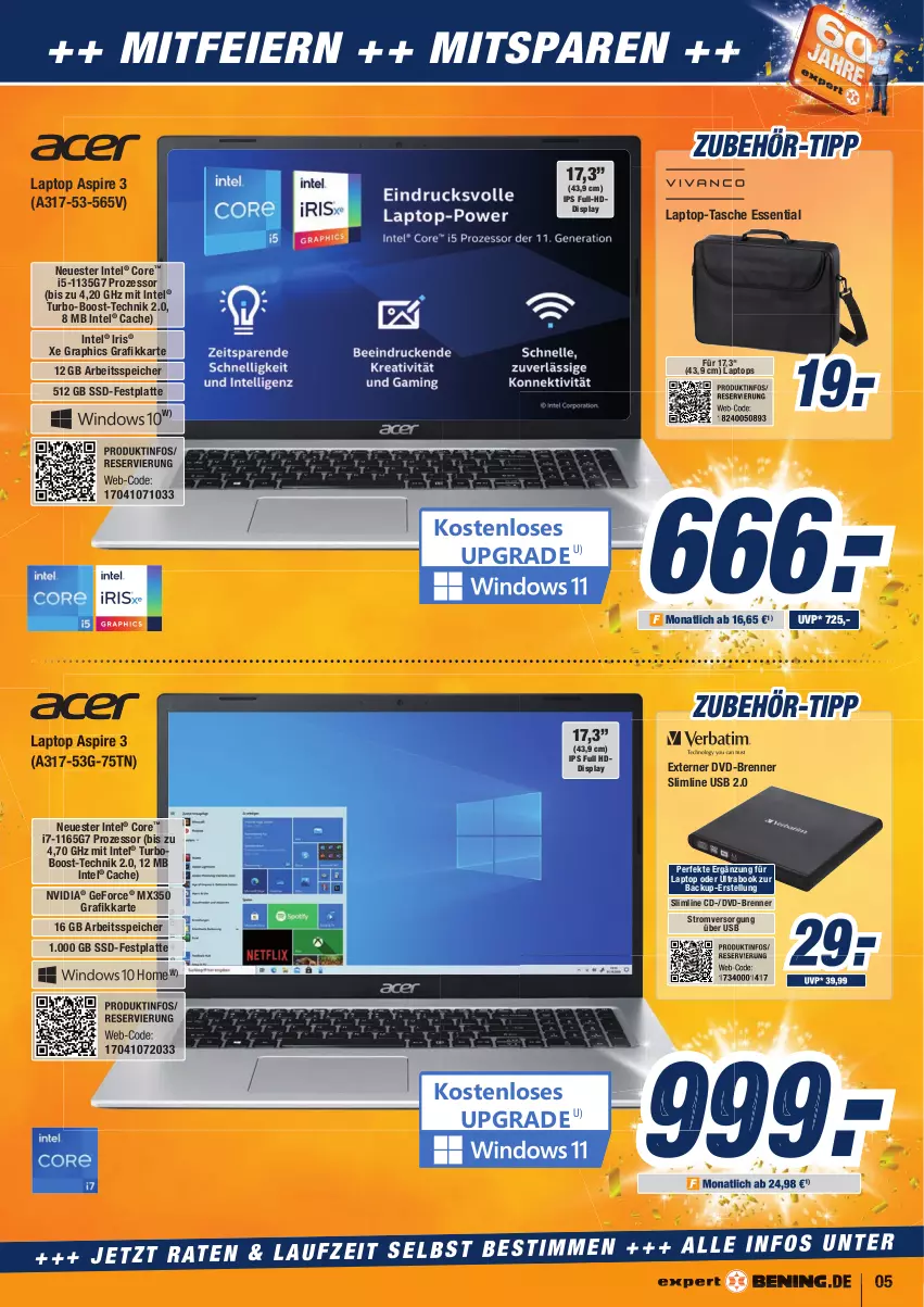 Aktueller Prospekt Expert Aurich - Prospekte - von 05.05 bis 11.05.2022 - strona 5 - produkty: dvd, eier, Externer Dvd-Brenner, festplatte, geforce, HDD, Intel, Laptop, latte, nvidia, ssd, Tasche, Ti, usb