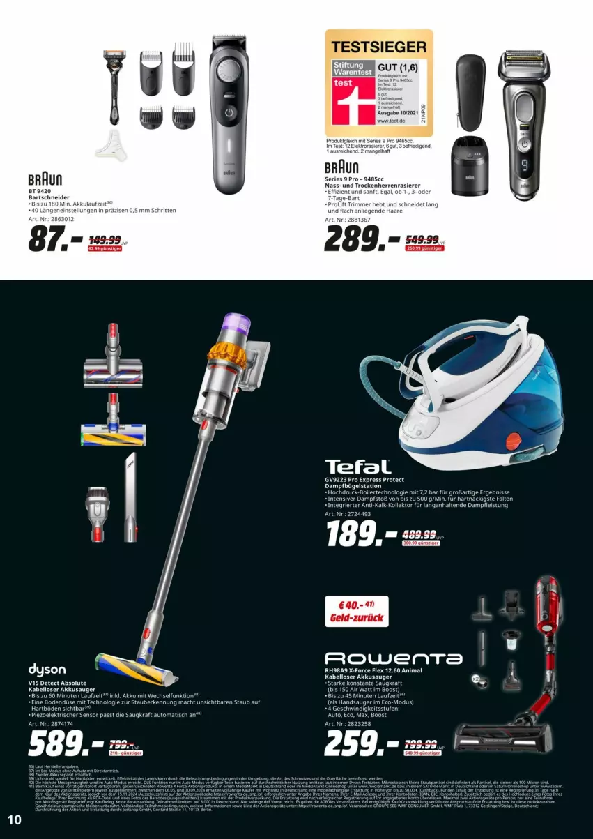 Aktueller Prospekt Saturn - Prospekte - von 12.06 bis 22.06.2024 - strona 10 - produkty: akku, auto, braun, Dyson, Elektro, elle, herrenrasierer, kraft, Liege, Pellets, rasierer, rowenta, tefal, Ti, tisch