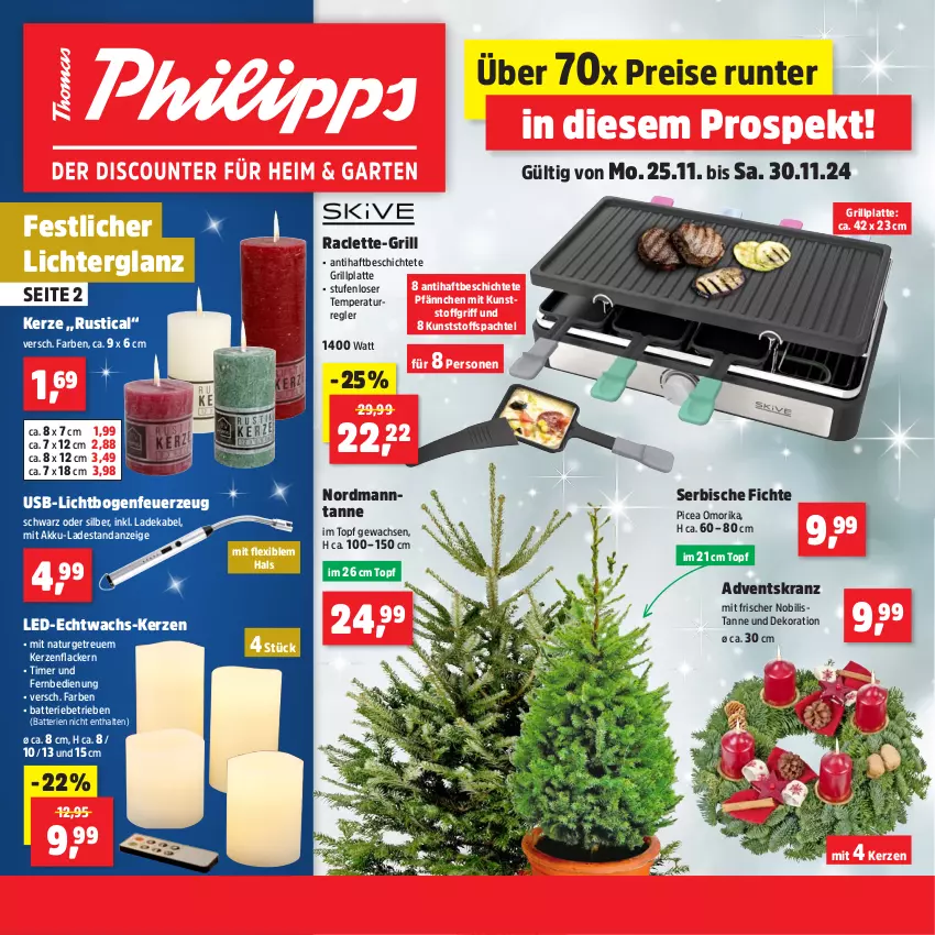 Aktueller Prospekt Thomas Philipps - von 25.11 bis 30.11.2024 - strona 1 - produkty: Adventskranz, akku, batterie, batterien, deka, dekoration, eis, fernbedienung, Feuerzeug, grill, grillplatte, kerze, Kranz, lack, Lacke, ladekabel, latte, natur, reis, spachtel, Ti, timer, topf, usb