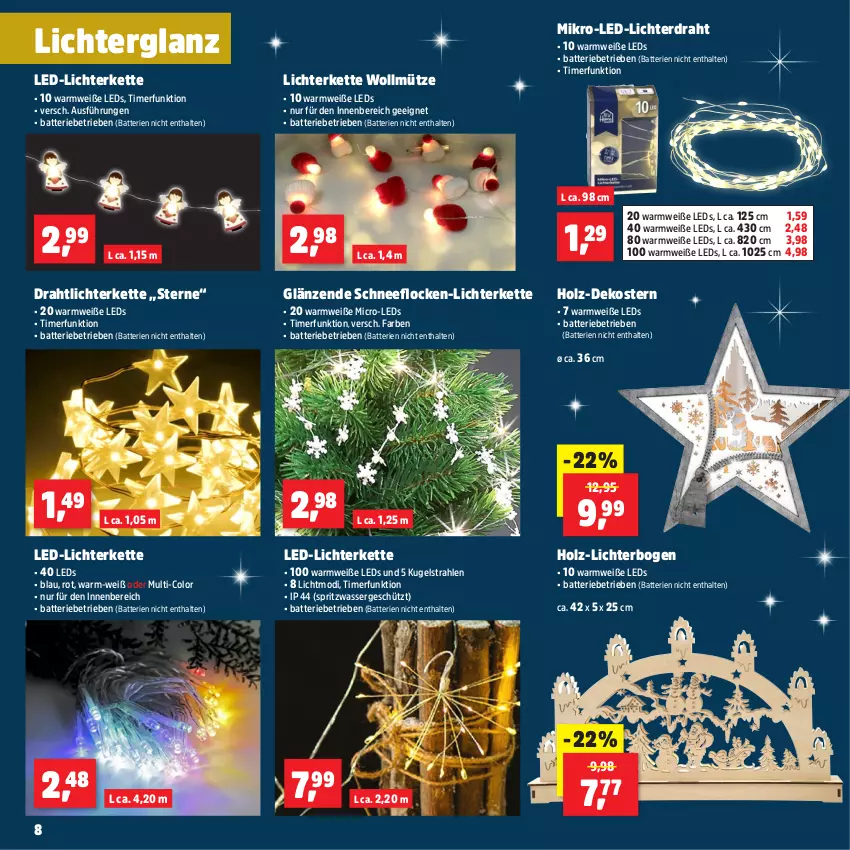 Aktueller Prospekt Thomas Philipps - von 25.11 bis 30.11.2024 - strona 8 - produkty: batterie, batterien, Dekostern, Draht, Holz, Kette, Kugel, led-licht, leds, lichterkette, Mütze, Ti, timer, wasser