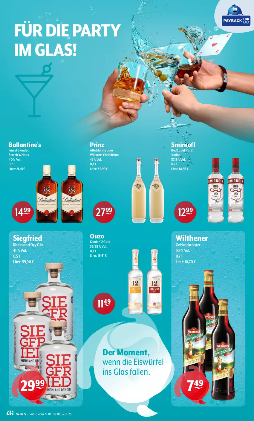 Aktueller Prospekt Getraenke Hoffmann - Prospekte - von 27.01 bis 01.02.2025 - strona 5 - produkty: ball, blended scotch, blended scotch whisky, dry gin, eis, eiswürfel, gin, kräuter, ouzo, ouzo 12, scotch, scotch whisky, smirnoff, Ti, vodka, whisky, wilthener, würfel