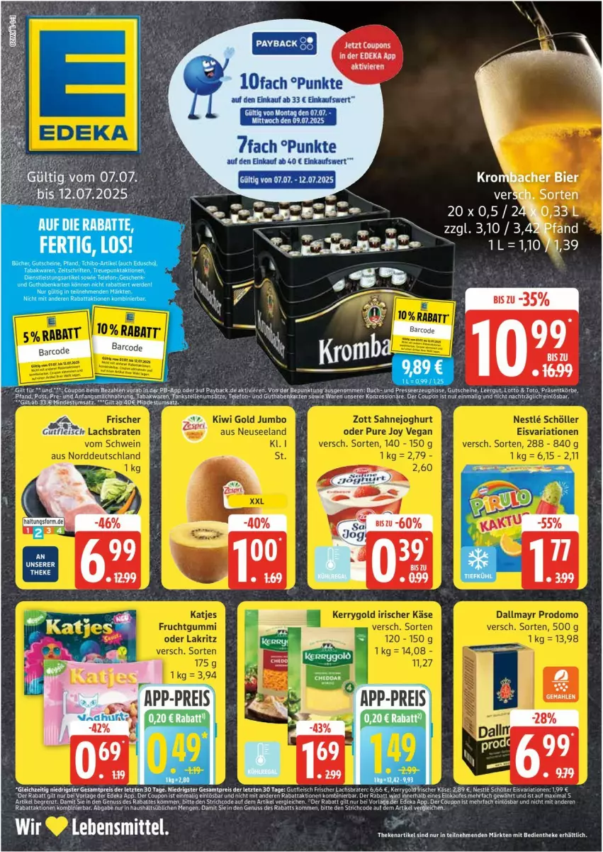 Aktueller Prospekt Edeka - Prospekte - von 07.07 bis 12.07.2025 - strona 1 - produkty: bier, buch, coupon, eis, krombache, krombacher, lebensmittel, reis, Ti
