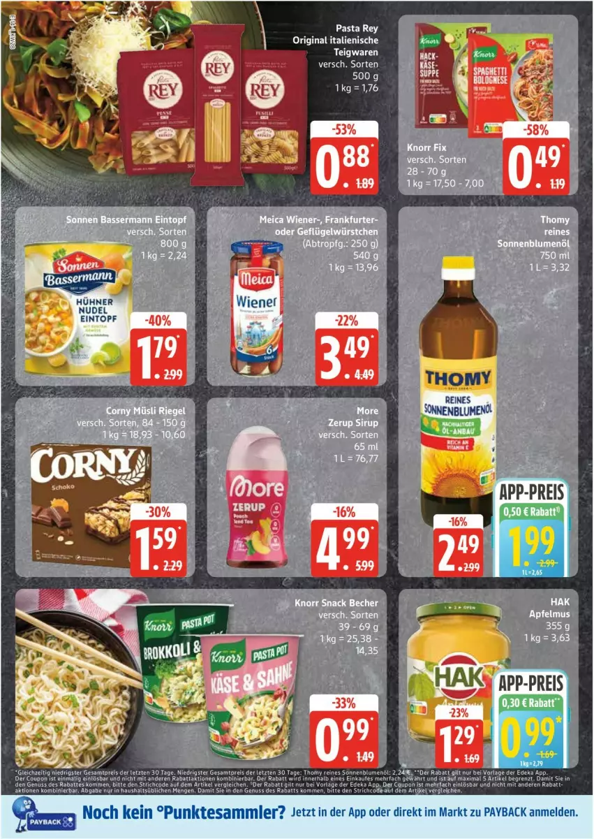 Aktueller Prospekt Edeka - Prospekte - von 07.07 bis 12.07.2025 - strona 14 - produkty: apfel, apfelmus, Becher, blume, blumen, blumenöl, frankfurter, gin, knorr, knorr fix, meica, pasta, payback, snack, sonnenblume, sonnenblumen, sonnenblumenöl, tee, tesa, wiener