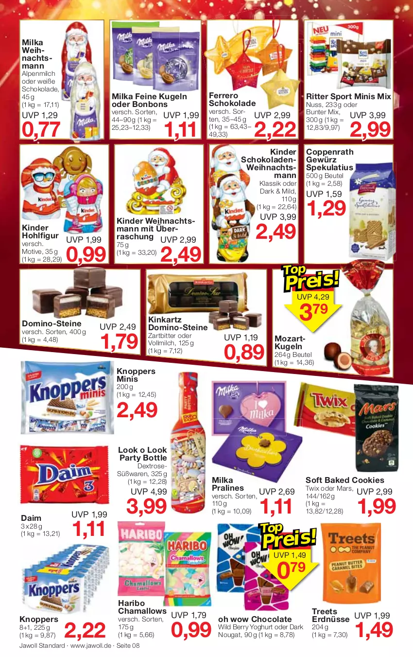 Aktueller Prospekt Jawoll - Prospekte - von 04.12 bis 10.12.2022 - strona 12 - produkty: alpenmilch, beutel, bonbons, cola, cookie, cookies, coppenrath, daim, erdnüsse, ferrero, gewürz, hama, haribo, Kinder, kinder schokolade, knoppers, Kugel, mars, milch, milka, nuss, ritter, ritter sport, schoko, schokolade, schokoladen, Sport, Ti, twix, vollmilch, Weiße Schokolade, Wild, wild berry, Yo, yoghurt