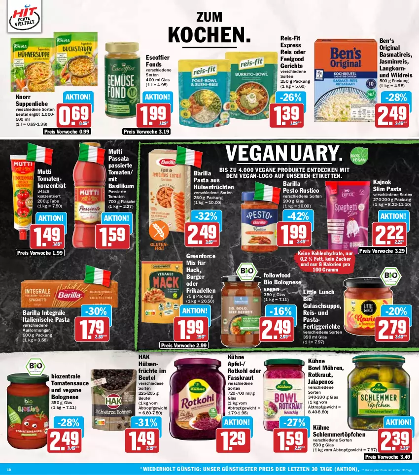 Aktueller Prospekt Hit - Wochenprospekt - von 20.01 bis 25.01.2025 - strona 10 - produkty: apfel, barilla, basilikum, basmati, beutel, bio, bolognese, burger, decke, dell, eis, elle, fertiggericht, fertiggerichte, flasche, frikadellen, früchte, früchten, gin, gulasch, Gulaschsuppe, hülsenfrüchte, italienische pasta, Kette, knorr, korn, Kraut, Kühne, LG, möhren, Mutti, pasta, pesto, reis, reis-fit, rotkohl, sauce, schlemmertöpfchen, senf, suppe, suppen, suppenliebe, Ti, tomate, tomaten, tomatensauce, Töpfchen, Wild, ZTE, zucker