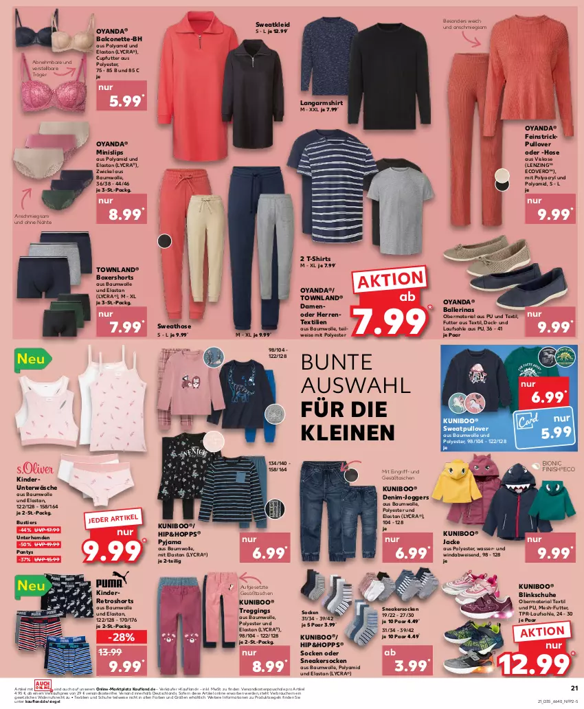 Aktueller Prospekt Kaufland - Prospekt - von 31.08 bis 06.09.2023 - strona 21 - produkty: Alcon, ball, Ballerinas, Bau, baumwolle, ecovero, eis, ente, erde, gin, hemd, hemden, hose, Jacke, Kinder, kleid, Langarmshirt, leine, lenzing, Minislip, ndk, panty, Pullover, Pyjama, Rauch, reis, retroshorts, Ria, Schal, Schale, schuhe, shirt, shirts, shorts, slip, slips, sneaker, sneakersocken, socken, Stier, Strickpullover, Sweathose, Sweatkleid, T-Shirt, Tasche, taschen, Ti, Unterhemd, unterhemden, Unterwäsche, versandkostenfrei, wasser, WICK, wolle, ZTE