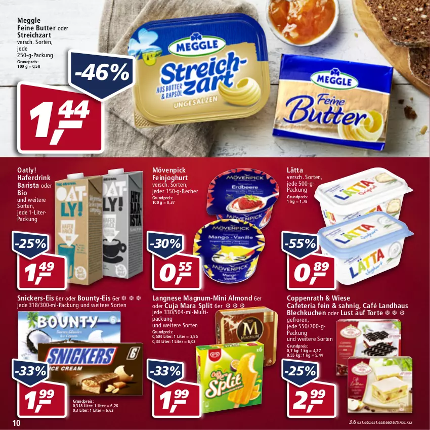 Aktueller Prospekt Real - Real Handzettel - von 24.01 bis 29.01.2022 - strona 10 - produkty: Becher, bio, bounty, butter, Café Landhaus, coppenrath, drink, eis, feinjoghurt, hafer, Haferdrink, joghur, joghurt, kuchen, langnese, lätta, Lust auf Torte, magnum, meggle, mövenpick, reis, Ria, snickers, Streichzart, Ti, torte