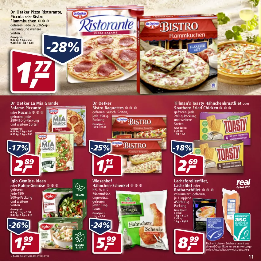 Aktueller Prospekt Real - Real Handzettel - von 24.01 bis 29.01.2022 - strona 11 - produkty: aqua, baguette, baguettes, beutel, Bistro Baguette, brustfilet, cola, Dr. Oetker, eis, elle, filet, fisch, flammkuchen, forelle, gewürz, hähnchen-schenkel, hähnchenbrust, hähnchenbrustfilet, henkel, iglo, kuchen, lachs, lachsfilet, lamm, pizza, rahm-gemüse, reis, rel, ristorante, Rotbarsch, rotbarschfilet, rucola, schenkel, Ti, toast, toasty, wiesenhof