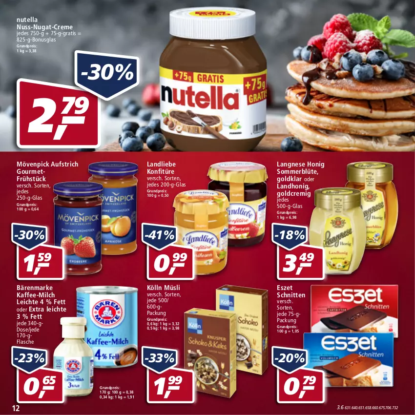 Aktueller Prospekt Real - Real Handzettel - von 24.01 bis 29.01.2022 - strona 12 - produkty: aufstrich, bärenmarke, Blüte, creme, eis, flasche, honig, kaffee, kölln, konfitüre, landliebe, langnese, milch, mövenpick, müsli, nuss, nuss-nugat-creme, nutella, reis, schnitten, Ti