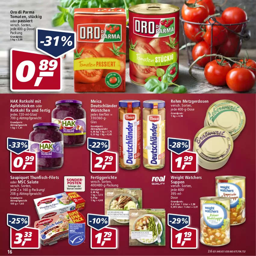 Aktueller Prospekt Real - Real Handzettel - von 24.01 bis 29.01.2022 - strona 16 - produkty: apfel, eis, fertiggericht, fertiggerichte, filet, filets, fisch, meica, oro di parma, reis, rotkohl, salat, salate, saupiquet, suppe, suppen, thunfisch, Ti, tomate, tomaten, würstchen