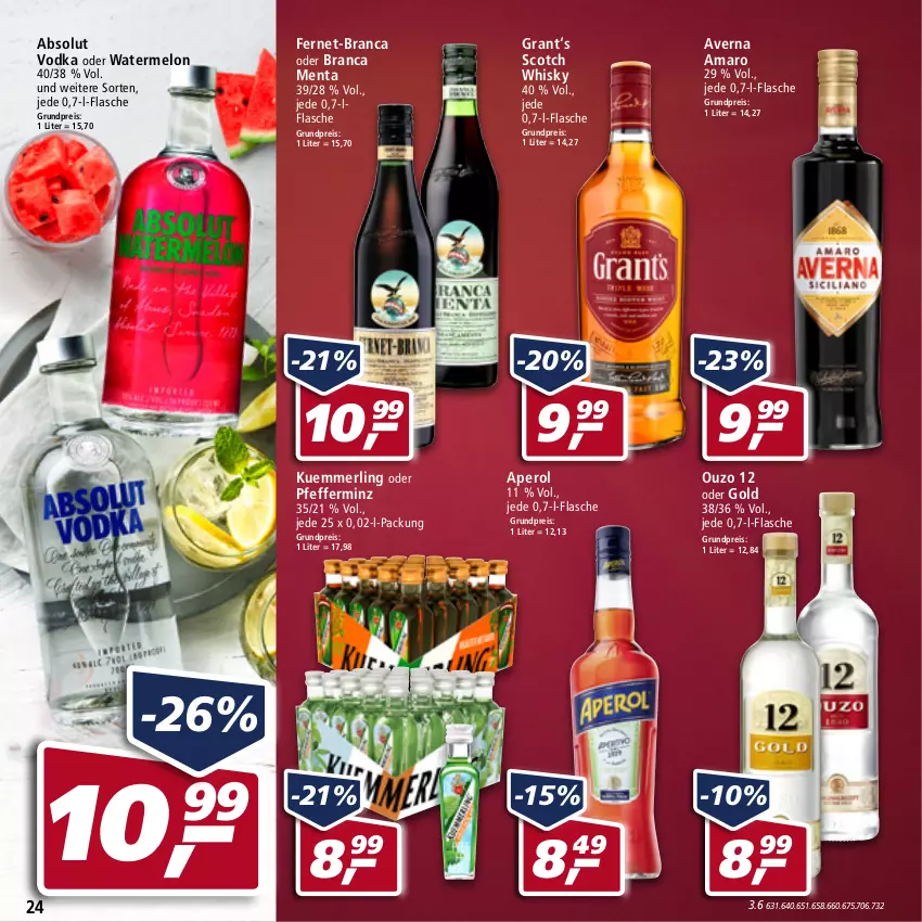 Aktueller Prospekt Real - Real Handzettel - von 24.01 bis 29.01.2022 - strona 24 - produkty: Absolut Vodka, amaro, aperol, averna, eis, Fernet, flasche, Grant‘s, kuemmerling, merl, ouzo, ouzo 12, pfeffer, reis, scotch, scotch whisky, vodka, whisky