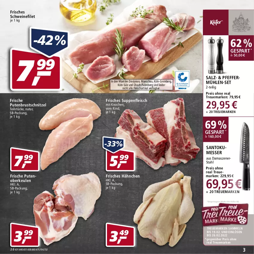 Aktueller Prospekt Real - Real Handzettel - von 24.01 bis 29.01.2022 - strona 3 - produkty: eis, filet, fleisch, käfer, messer, natur, pfeffer, Pfeffermühle, pute, putenbrust, Putenoberkeule, reis, rind, salz, schnitzel, schwein, schweine, schweinefilet, suppe, suppen, suppenfleisch, Ti, wein, weine