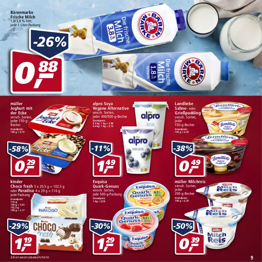 Aktueller Prospekt Real - Real Handzettel - von 24.01 bis 29.01.2022 - strona 9 - produkty: alpro, bärenmarke, Becher, choco fresh, eis, exquisa, frische milch, Grießpudding, joghur, joghurt, joghurt mit der ecke, Kinder, Kinder Choco fresh, landliebe, milch, milchreis, Müller, nuss, pudding, quark, reis, sahne, soya, Ti