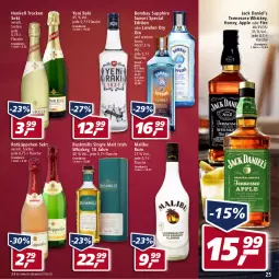 Gazetka promocyjna Real - Real Handzettel - Gazetka - ważna od 29.01 do 29.01.2022 - strona 25 - produkty: Apple, bombay sapphire, dry gin, eis, flasche, gin, henkel, henkell, Henkell Trocken, irish whiskey, jack daniel, london dry, london dry gin, Malibu, reis, rotkäppchen, rum, sapphire, sekt, single malt, tennessee whiskey, Ti, whiskey, yeni raki