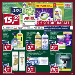 Gazetka promocyjna Real - Real Handzettel - Gazetka - ważna od 29.01 do 29.01.2022 - strona 27 - produkty: allzweckreiniger, Alwa, Always, ariel, ariel waschmittel, creme, Discreet, eis, flasche, fleisch, gillette, lenor, lenor weichspüler, LG, mac, mach3, Meister, meister proper, oral-b, pantene, pantene pro-v, Pods, pro-v, reiniger, reis, shampoo, shampoo oder spülung, slip, slipeinlagen, sofort-rabatt, spülung, Ti, Tiere, waschmittel, weck, weichspüler, zahncreme