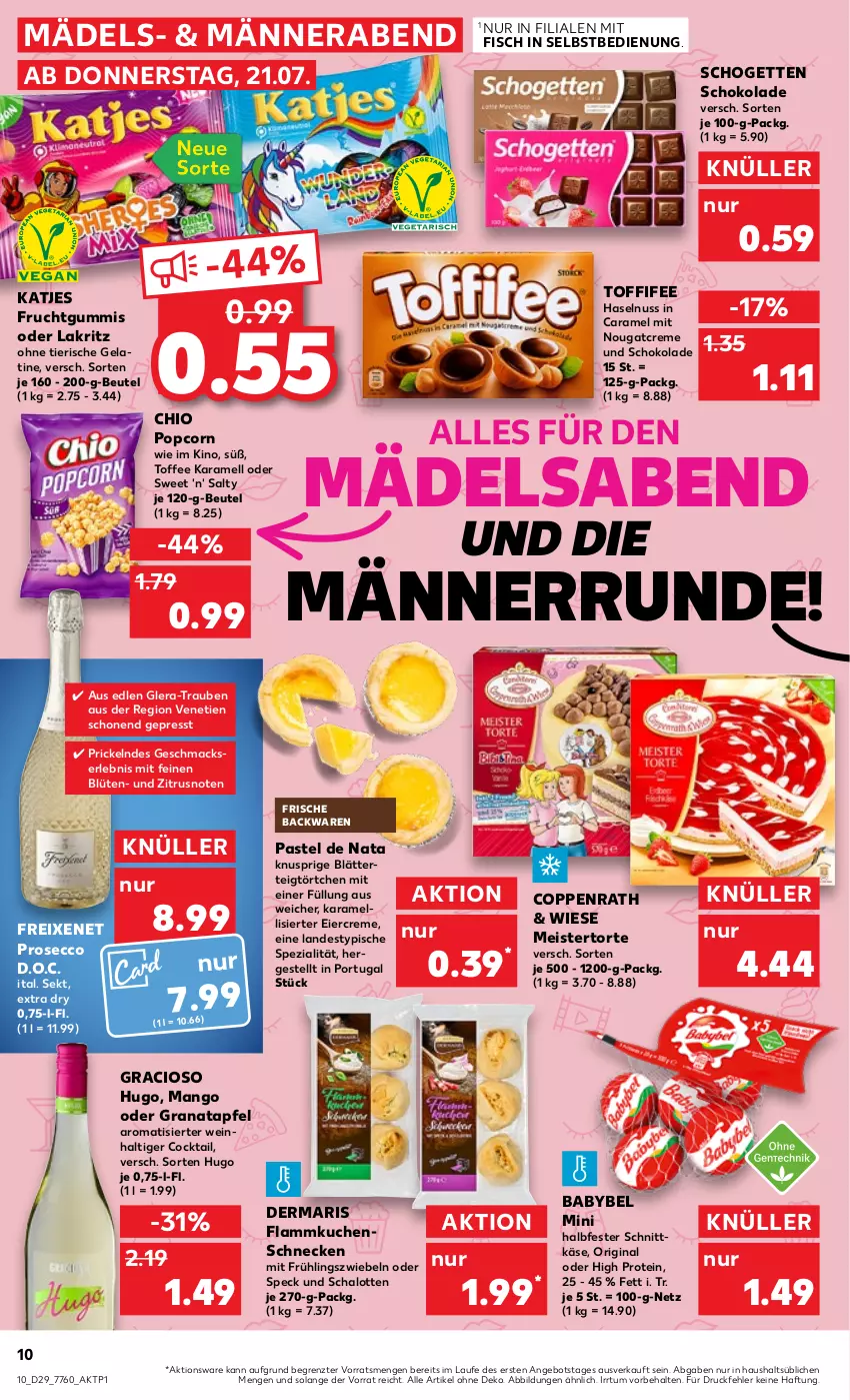 Aktueller Prospekt Kaufland - von 21.07 bis 27.07.2022 - strona 10 - produkty: angebot, apfel, babybel, backwaren, beutel, blätterteig, Blüte, caramel, cocktail, coppenrath, creme, ecco, eier, eis, fisch, flammkuchen, freixenet, frische backwaren, frucht, fruchtgummi, fruchtgummis, gelatine, gin, gracioso, grana, granatapfel, halbfester schnittkäse, haselnuss, hugo, karamell, Käse, katjes, kuchen, Lakritz, lamm, mac, mango, Meister, Nougatcreme, nuss, oder lakritz, popcorn, prosecco, Rana, Schal, Schalotte, schnittkäse, schogetten, schoko, schokolade, sekt, Speck, Spezi, Ti, toffifee, Törtchen, torte, trauben, wein, ZTE, zwiebel, zwiebeln