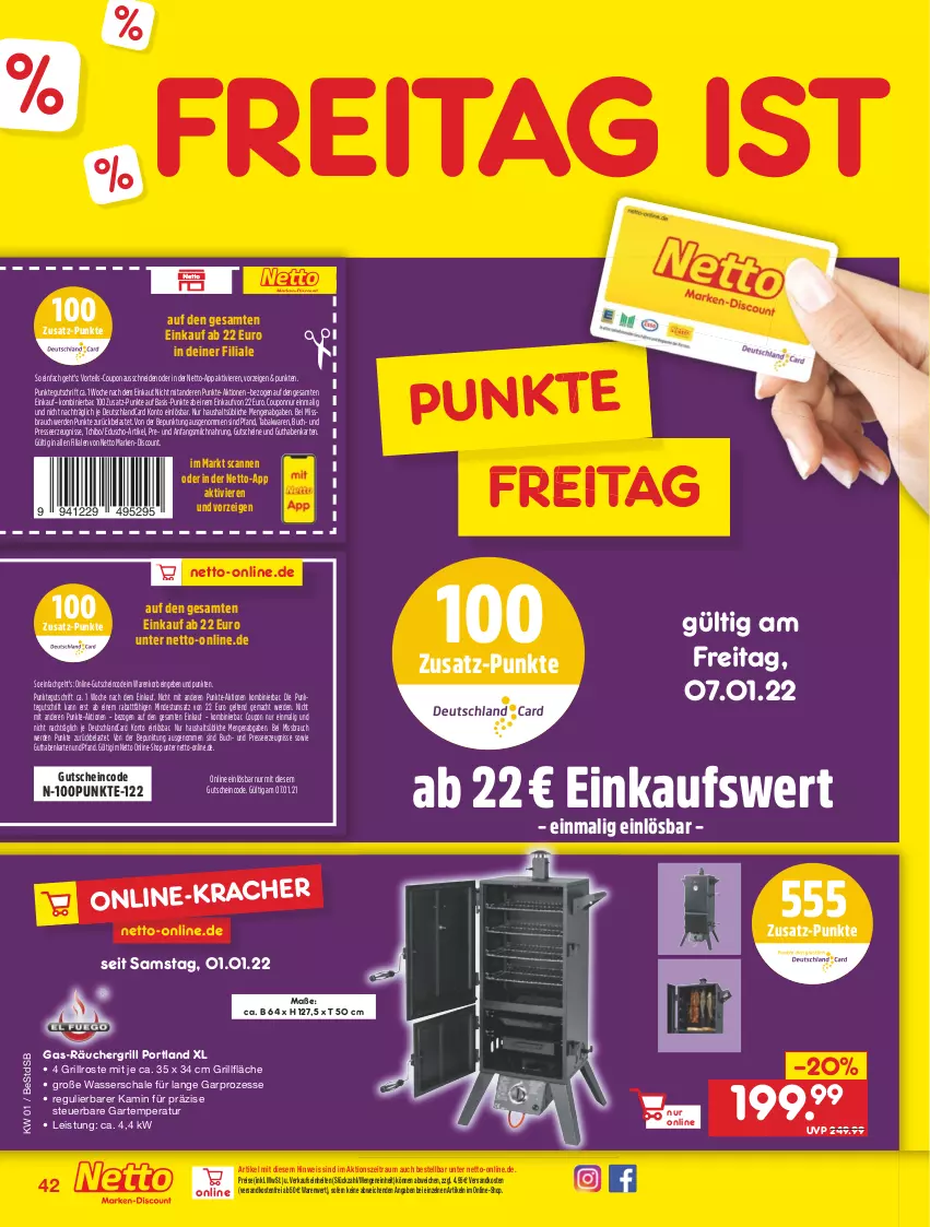 Aktueller Prospekt Netto Marken-Discount - Filial Angebote - von 03.01 bis 08.01.2022 - strona 42 - produkty: buch, coupon, deutschlandcard, discount, eduscho, eis, erde, grill, grillfläche, grillrost, guthabenkarte, gutschein, gutscheine, Kamin, korb, mac, marken-discount, milch, ndk, Rauch, reis, Schal, Schale, Tchibo, Ti, usb, versandkostenfrei, wasser