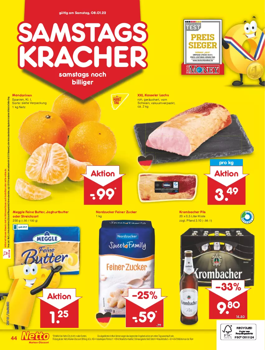 Aktueller Prospekt Netto Marken-Discount - Filial Angebote - von 03.01 bis 08.01.2022 - strona 44 - produkty: angebot, angebote, butter, discount, eis, Holz, joghur, joghurt, kasseler, kracher, krombache, krombacher, krombacher pils, lachs, mandarine, mandarinen, marken-discount, meggle, ndk, nordzucker, pils, reis, schwein, Streichzart, Ti, uhr, usb, versandkostenfrei, wein, ZTE, zucker