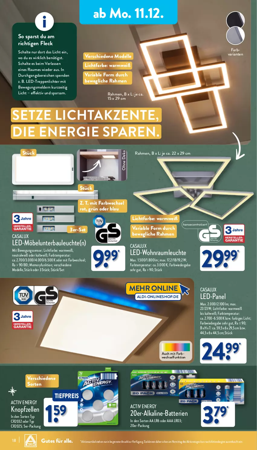 Aktueller Prospekt Aldi Nord - Von Montag - von 11.12 bis 16.12.2023 - strona 18 - produkty: aldi, batterie, batterien, Bau, Bewegungssensor, dell, eis, elle, ente, gin, Leuchte, möbel, Mode, reis, Ria, Schal, Ti, tiefpreis, ZTE