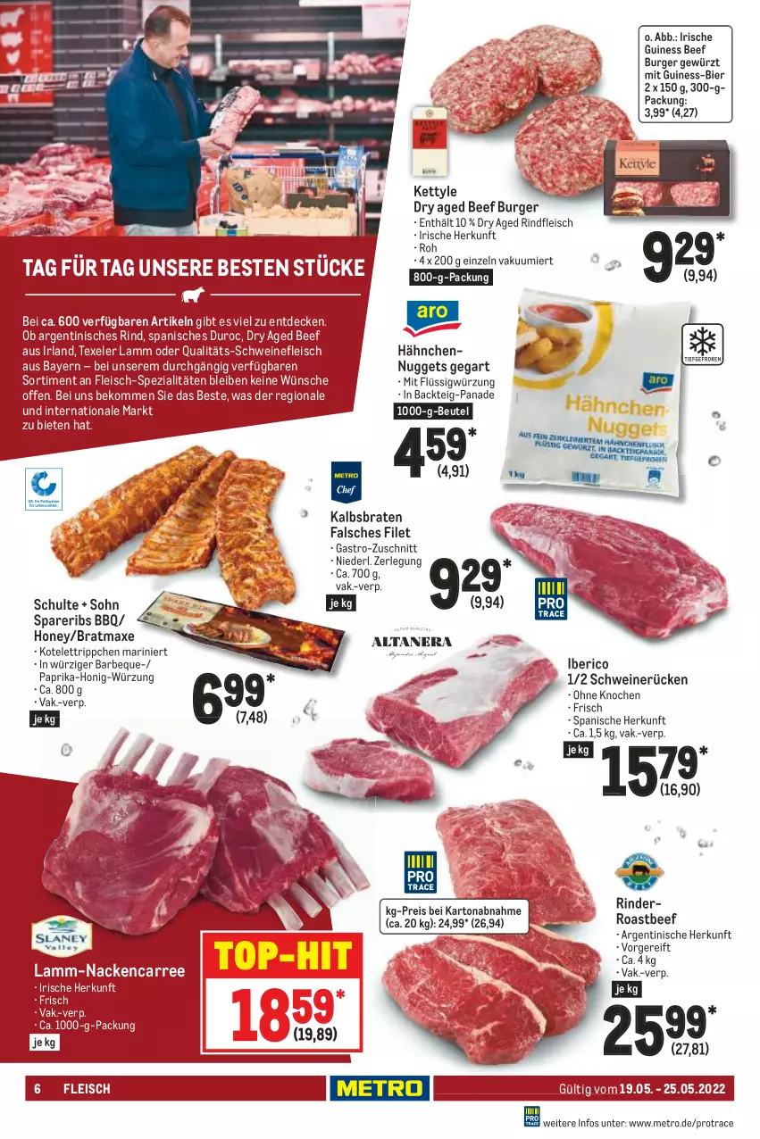 Aktueller Prospekt Metro - Food - von 19.05 bis 25.05.2022 - strona 6 - produkty: axe, beef, beko, beutel, bier, braten, bratmaxe, burger, decke, eis, Falsches Filet, filet, fleisch, gewürz, honig, kotelett, lamm, Metro, nuggets, paprika, reis, rind, rinder, rindfleisch, roastbeef, schwein, schweine, schweinefleisch, schweinerücken, spareribs, Spezi, Ti, top-hit, wein, weine