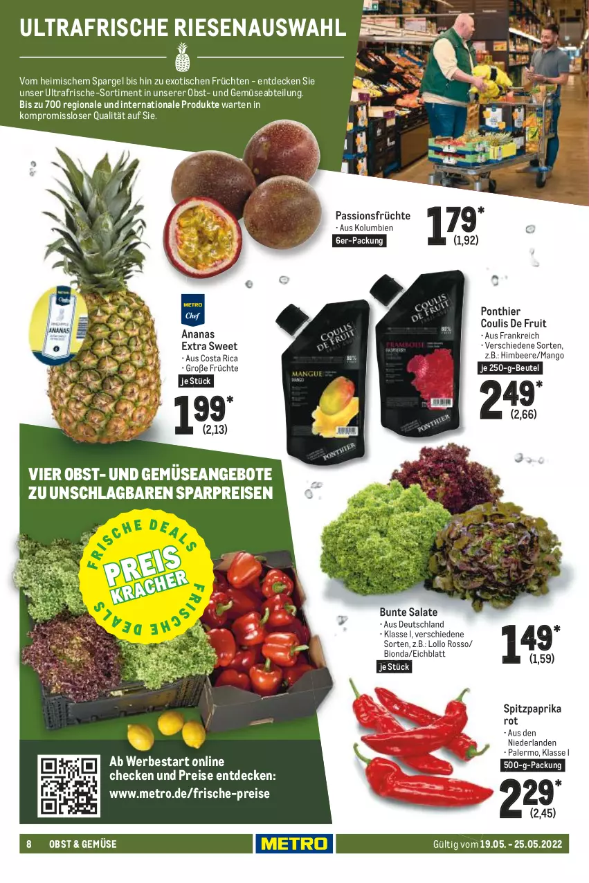 Aktueller Prospekt Metro - Food - von 19.05 bis 25.05.2022 - strona 8 - produkty: Abtei, ananas, angebot, angebote, beere, beutel, bio, bunte salate, decke, eis, früchte, früchten, himbeer, himbeere, mango, Metro, obst, paprika, paprika rot, reis, salat, salate, spargel, Spitzpaprika, Ti, tisch, und gemüse