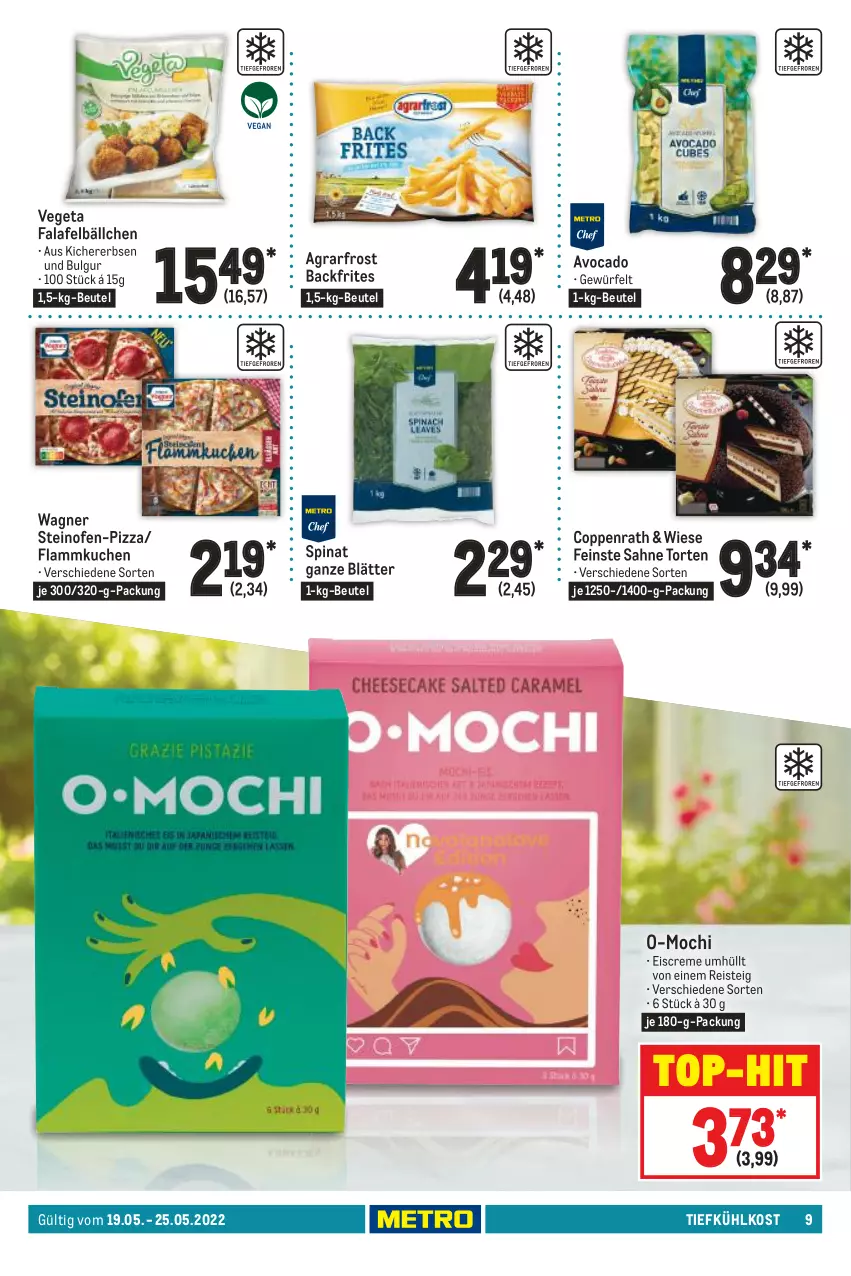 Aktueller Prospekt Metro - Food - von 19.05 bis 25.05.2022 - strona 9 - produkty: agrarfrost, avocado, beutel, bulgur, coppenrath, creme, eis, eiscreme, erbsen, Falafel, flammkuchen, kichererbsen, kuchen, lamm, LG, Mochi, Ofen, pizza, reis, sahne, spinat, steinofen, Ti, tiefkühlkost, top-hit, torte, Vegeta, wagner, würfel