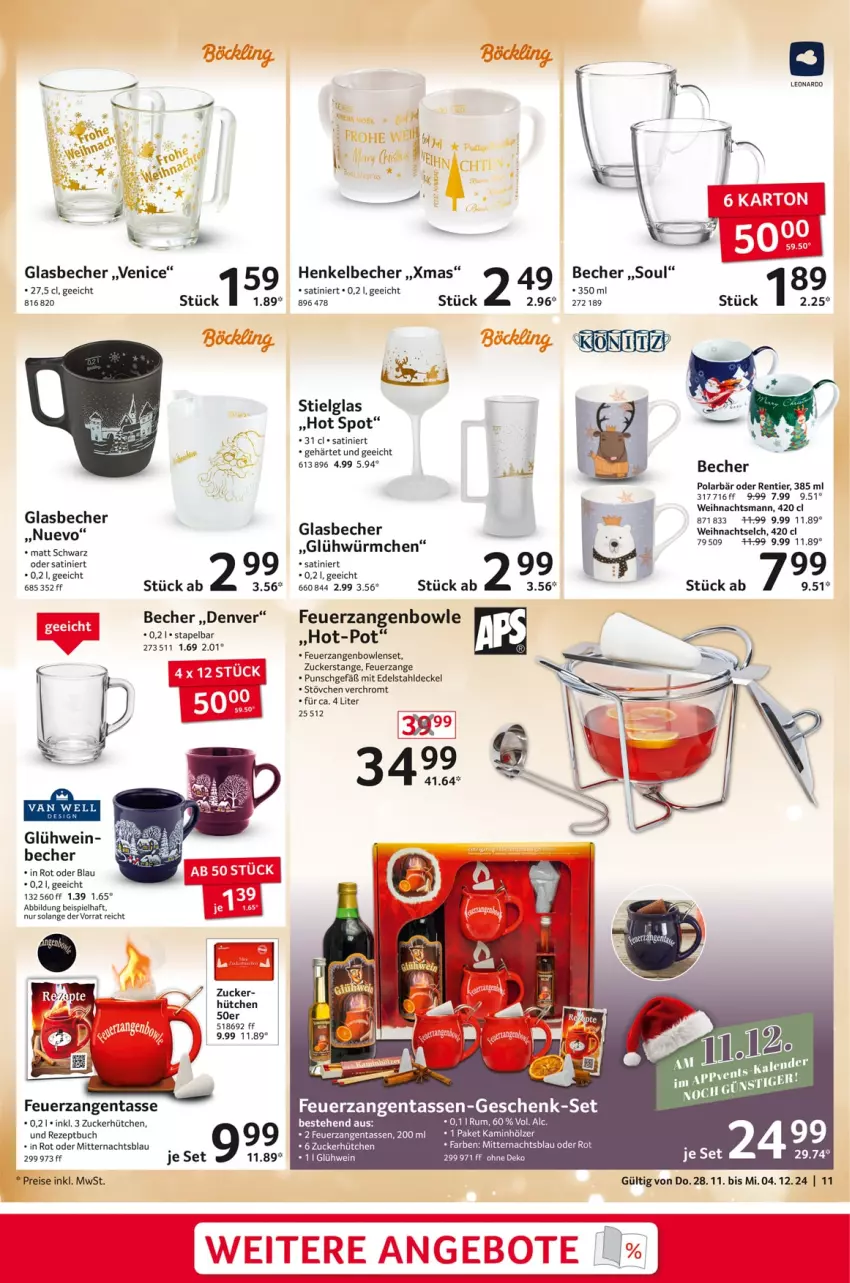 Aktueller Prospekt Selgros - Non Food - von 28.11 bis 04.12.2024 - strona 11 - produkty: angebot, angebote, Becher, bowle, buch, decke, Deckel, edelstahl, eis, Glasbecher, Glühwein, henkel, Henkelbecher, Kamin, leonardo, LG, reis, rezept, tasse, Ti, wein, xmas, Zangen, zucker