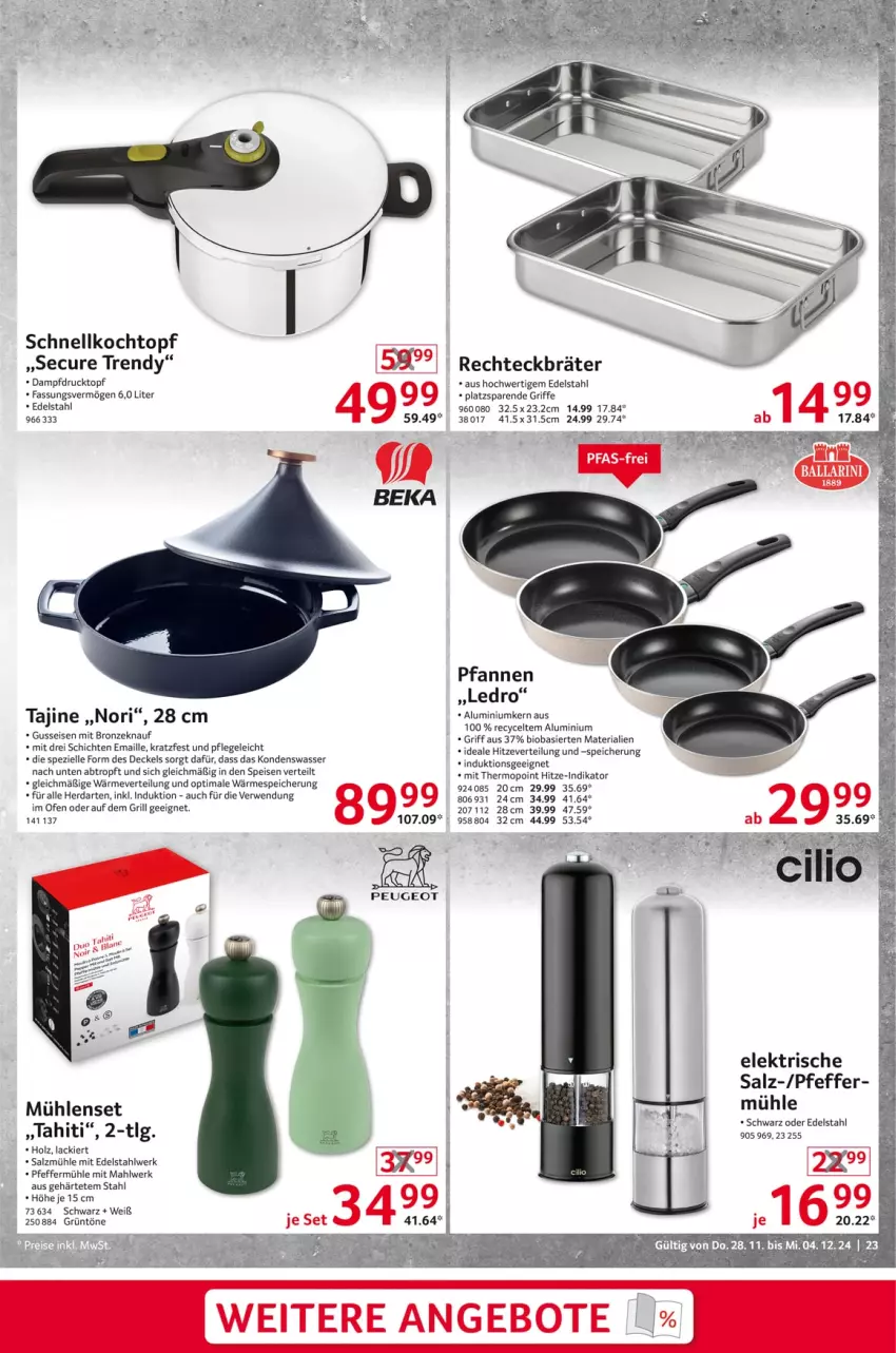 Aktueller Prospekt Selgros - Non Food - von 28.11 bis 04.12.2024 - strona 23 - produkty: angebot, angebote, bio, decke, Deckel, edelstahl, eis, elle, grill, herdarten, Holz, Kochtopf, lack, LG, maille, Ofen, pfanne, pfannen, pfeffer, Pfeffermühle, Rechteckbräter, Ria, rwe, salz, Salzmühle, Schnellkochtopf, Spezi, Ti, topf, wasser