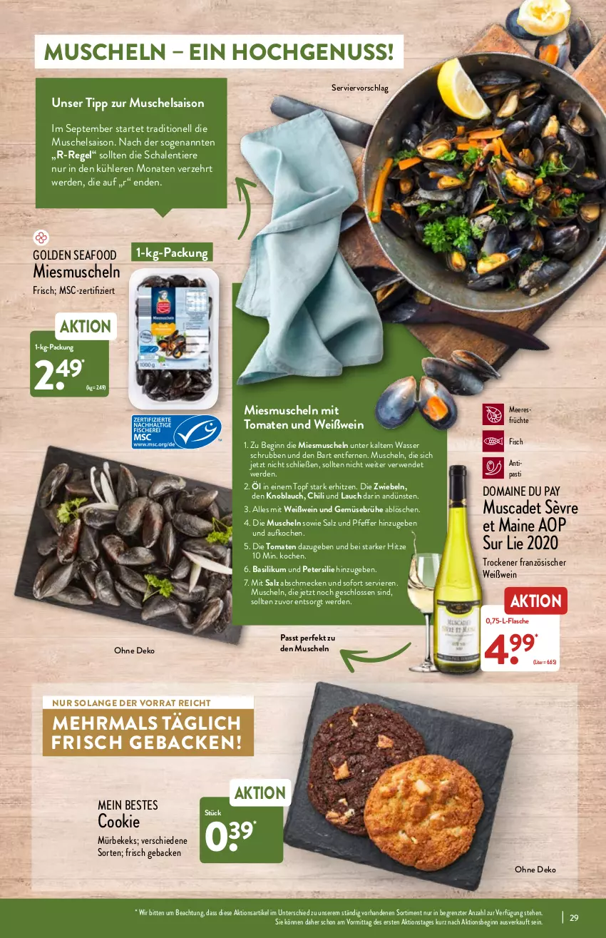 Aktueller Prospekt Aldi Nord - Aldi-Aktuell - von 31.01 bis 05.02.2022 - strona 29 - produkty: asti, basilikum, Brühe, chili, cookie, erde, fisch, flasche, früchte, geback, Gemüsebrühe, gin, keks, knoblauch, meeresfrüchte, Muscheln, nuss, petersilie, pfeffer, rwe, salz, Schal, Schale, Ti, Tiere, tomate, tomaten, topf, und gemüse, wasser, wein, Weißwein, ZTE, zwiebel, zwiebeln