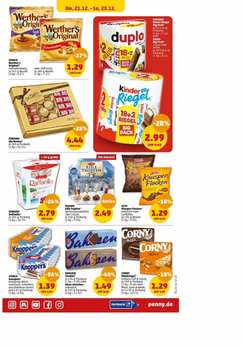 Aktueller Prospekt Penny - Prospekte - von 18.12 bis 23.12.2023 - strona 35 - produkty: bonbons, haselnuss, knoppers, milch, nuss, sahne, schnitten, Spezi