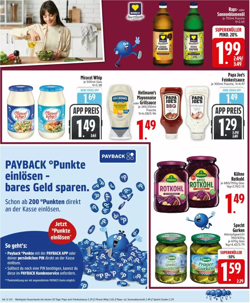 Aktueller Prospekt Edeka - Prospekte - von 16.03 bis 21.03.2026 - strona 10 - produkty: blume, blumen, blumenöl, deka, eis, feinkost, flasche, grill, grillsauce, gurke, gurken, Kühne, mayonnaise, miracel, miracel whip, Papa Joe's, payback, reis, rotkohl, sauce, sonnenblume, sonnenblumen, sonnenblumenöl, specht, Yo, ZTE